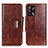 Leather Case Stands Flip Cover Holder N04P for Oppo A74 4G Brown