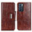 Leather Case Stands Flip Cover Holder N04P for Oppo Reno6 5G Brown