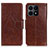 Leather Case Stands Flip Cover Holder N05P for Huawei Honor X8a 4G Brown