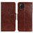 Leather Case Stands Flip Cover Holder N05P for Samsung Galaxy A22 4G Brown