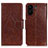 Leather Case Stands Flip Cover Holder N05P for Xiaomi Poco C65 Brown