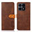 Leather Case Stands Flip Cover Holder N07P for Huawei Honor X8a 4G Brown