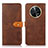 Leather Case Stands Flip Cover Holder N07P for Huawei Nova Y91 Brown