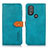 Leather Case Stands Flip Cover Holder N07P for Motorola Moto G Play (2023) Cyan