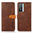 Leather Case Stands Flip Cover Holder N07P for Vivo Y74s 5G Brown