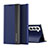 Leather Case Stands Flip Cover Holder Q01H for Samsung Galaxy S21 5G Blue