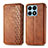 Leather Case Stands Flip Cover Holder S01D for Huawei Honor X8a 4G Brown