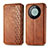 Leather Case Stands Flip Cover Holder S01D for Huawei Mate 60 Brown