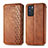 Leather Case Stands Flip Cover Holder S01D for Oppo Reno6 5G Brown