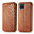 Leather Case Stands Flip Cover Holder S01D for Samsung Galaxy A12 Brown