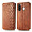 Leather Case Stands Flip Cover Holder S01D for Samsung Galaxy A21 European Brown