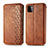 Leather Case Stands Flip Cover Holder S01D for Samsung Galaxy A22 5G Brown