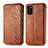 Leather Case Stands Flip Cover Holder S01D for Samsung Galaxy A41 Brown