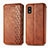 Leather Case Stands Flip Cover Holder S01D for Sharp Aquos wish3 Brown