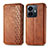 Leather Case Stands Flip Cover Holder S01D for Vivo Y77e 5G Brown