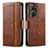Leather Case Stands Flip Cover Holder S02D for Asus Zenfone 9 Brown