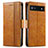 Leather Case Stands Flip Cover Holder S02D for Google Pixel 6a 5G Light Brown