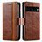 Leather Case Stands Flip Cover Holder S02D for Google Pixel 7 Pro 5G Brown