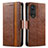 Leather Case Stands Flip Cover Holder S02D for Huawei Honor 50 5G Brown