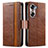 Leather Case Stands Flip Cover Holder S02D for Huawei Honor 60 5G Brown