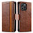 Leather Case Stands Flip Cover Holder S02D for Huawei Honor 60 SE 5G Brown