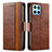 Leather Case Stands Flip Cover Holder S02D for Huawei Honor 70 Lite 5G Brown