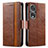 Leather Case Stands Flip Cover Holder S02D for Huawei Honor 80 Pro Flat 5G Brown