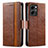 Leather Case Stands Flip Cover Holder S02D for Huawei Honor 80 SE 5G Brown