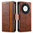 Leather Case Stands Flip Cover Holder S02D for Huawei Honor Magic5 Lite 5G Brown