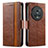 Leather Case Stands Flip Cover Holder S02D for Huawei Honor Magic5 Pro 5G Brown