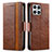 Leather Case Stands Flip Cover Holder S02D for Huawei Honor X8 4G Brown