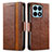 Leather Case Stands Flip Cover Holder S02D for Huawei Honor X8a 4G Brown