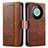 Leather Case Stands Flip Cover Holder S02D for Huawei Mate 60 Brown