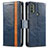 Leather Case Stands Flip Cover Holder S02D for Motorola Moto E20 Blue