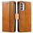 Leather Case Stands Flip Cover Holder S02D for Motorola Moto Edge (2022) 5G Light Brown