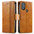 Leather Case Stands Flip Cover Holder S02D for Motorola Moto G Play Gen 2 Light Brown