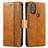 Leather Case Stands Flip Cover Holder S02D for Motorola Moto G Power (2022) Light Brown