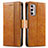 Leather Case Stands Flip Cover Holder S02D for Motorola Moto G Stylus (2022) 5G Light Brown