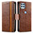 Leather Case Stands Flip Cover Holder S02D for Motorola Moto G100 5G Brown