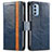 Leather Case Stands Flip Cover Holder S02D for Motorola Moto G51 5G Blue