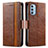 Leather Case Stands Flip Cover Holder S02D for Motorola Moto G51 5G Brown