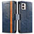 Leather Case Stands Flip Cover Holder S02D for Motorola Moto G53 5G Blue