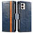 Leather Case Stands Flip Cover Holder S02D for Motorola Moto G53j 5G Blue