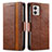 Leather Case Stands Flip Cover Holder S02D for Motorola Moto G53y 5G Brown