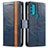 Leather Case Stands Flip Cover Holder S02D for Motorola Moto G71 5G Blue