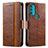 Leather Case Stands Flip Cover Holder S02D for Motorola Moto G71 5G Brown