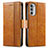 Leather Case Stands Flip Cover Holder S02D for Motorola Moto G71s 5G Light Brown