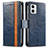 Leather Case Stands Flip Cover Holder S02D for Motorola Moto G73 5G Blue