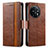 Leather Case Stands Flip Cover Holder S02D for OnePlus 11 5G Brown