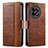 Leather Case Stands Flip Cover Holder S02D for OnePlus Ace 2 5G Brown